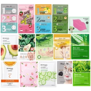 BIOAQUA Pack of 15 Moisturizing Facial Face Sheet Mask, Foot Care & Nose pore Solution Hydrating, Radiance Boost, Moisturizing, Skin Care Sheet Mask