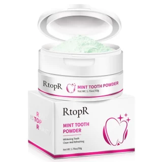 RtopR Teeth Whitening Powder Pearl Essence Natural Dental Toothpaste Toothbrush Kit Oral Hygiene For Remove Stains Plaque 50g